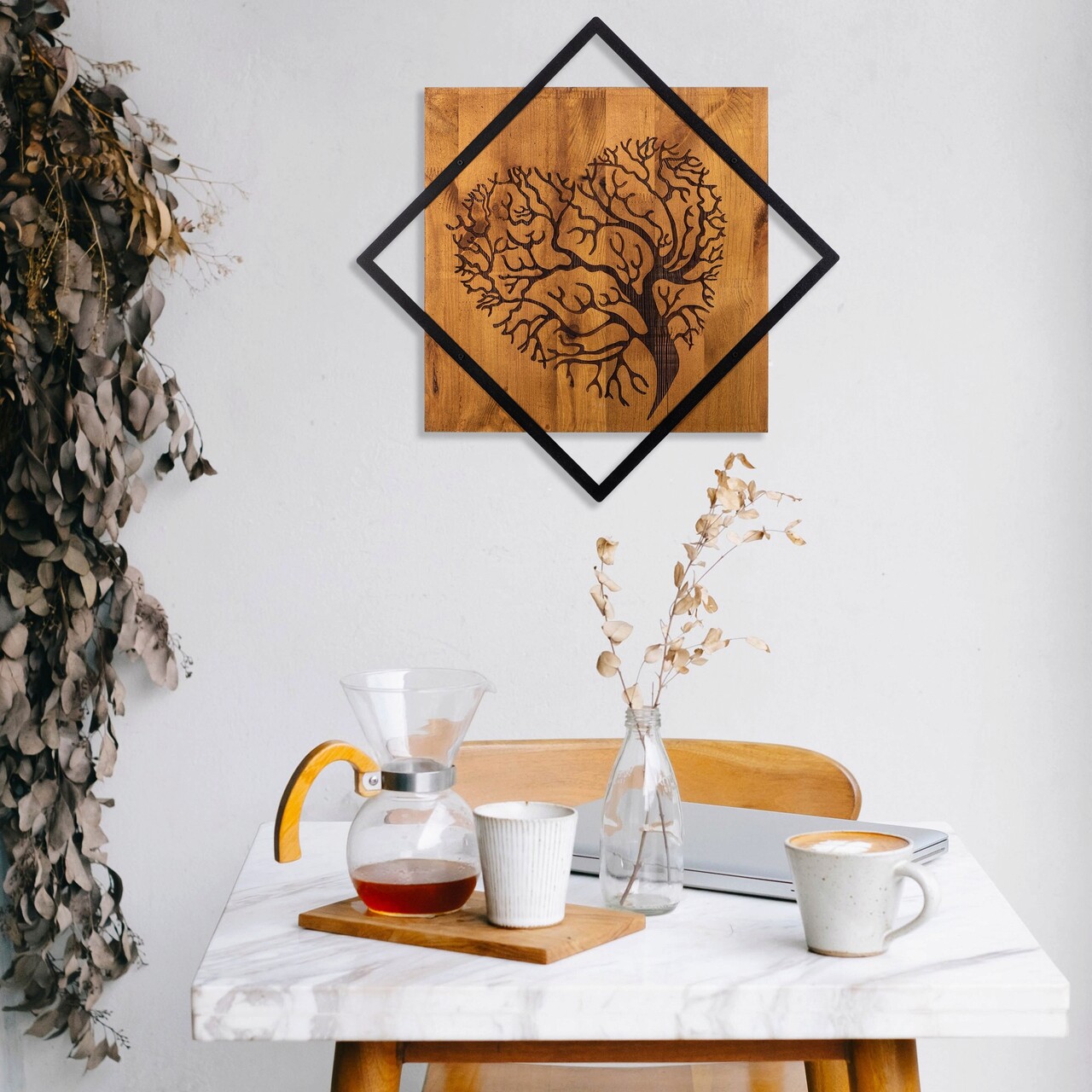 Decoratiune de perete, Tree 2, Dimensiune: 54 x 54 cm, Nuc / Negru - imagine 6